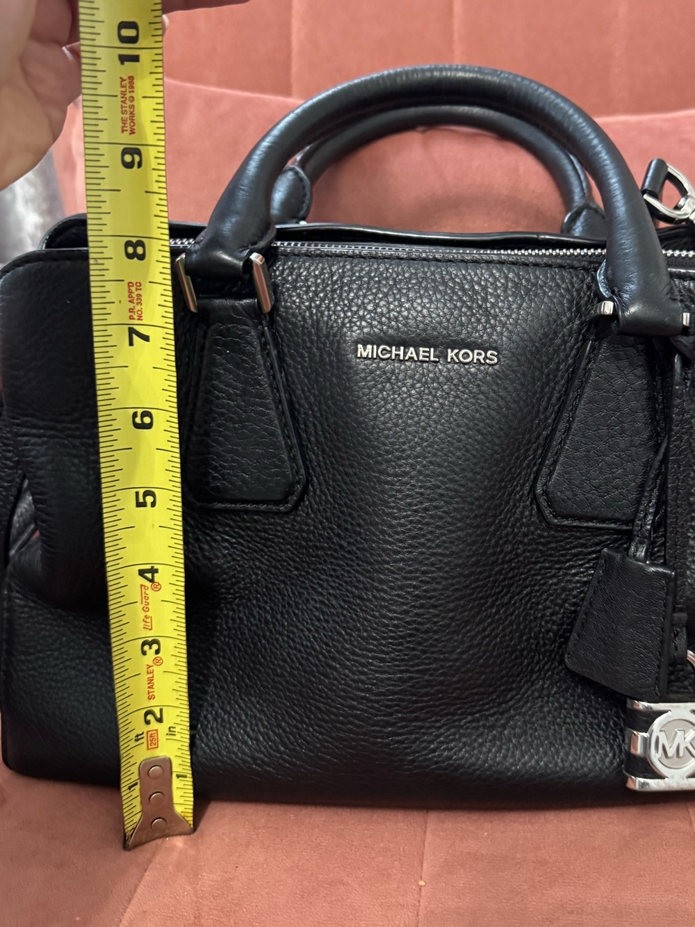 Michael Kors Black Pebbled Leather Satchel with MK Lock Charm - Picture 10 of 17